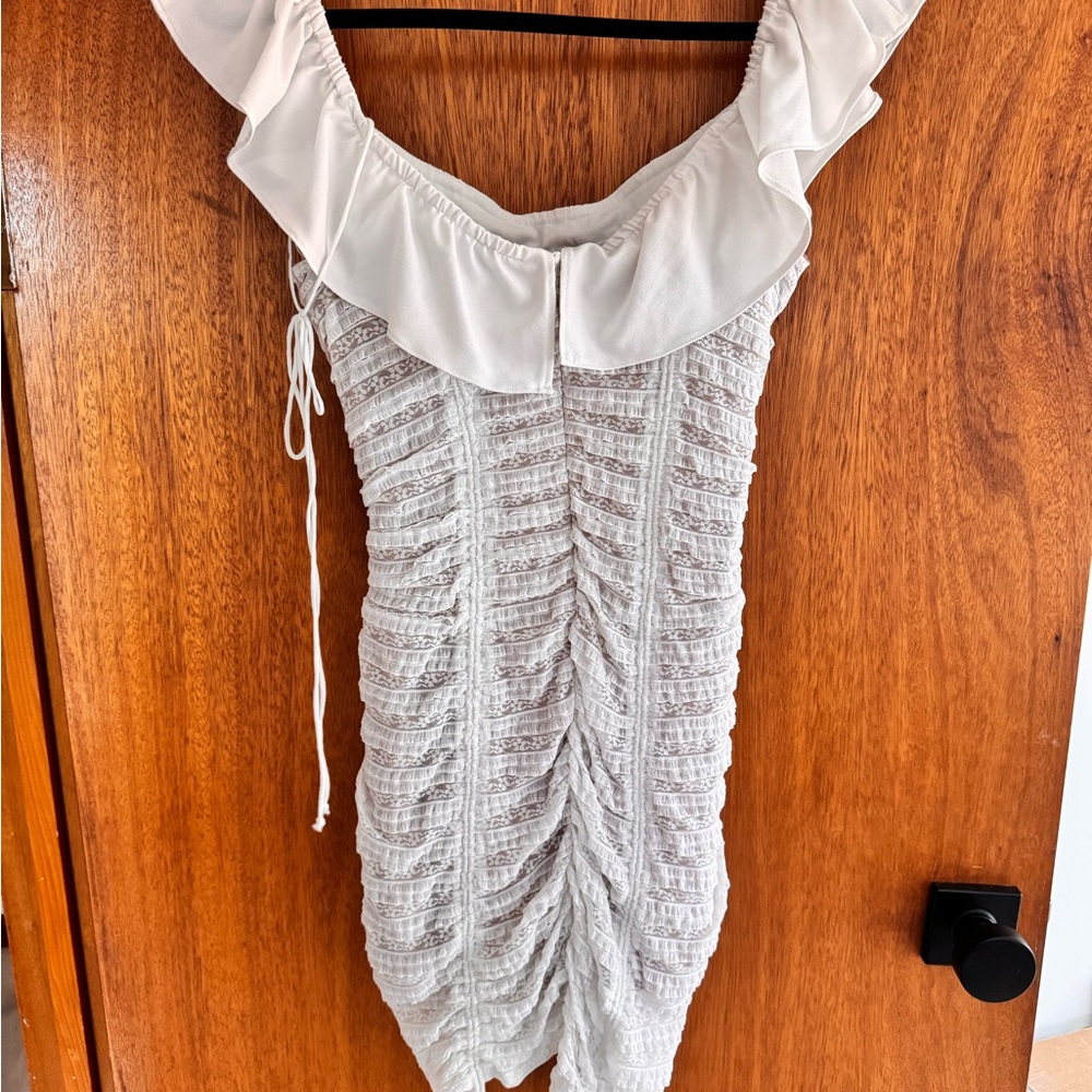 For Love and Lemons Fondant Shirred Mini Dress White Ruffled Sleeveless Dress